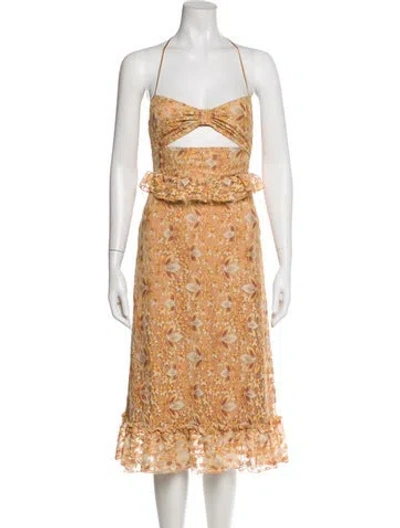 Pre-owned Majorelle Halterneck Midi Length Dress In Yellow