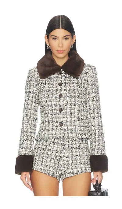 Majorelle Ivette Faux Fur Trim Tweed Jacket In Multi