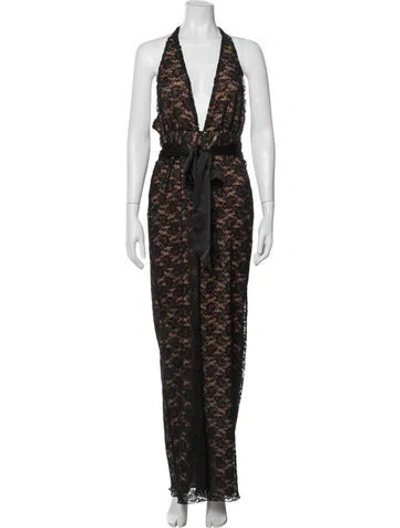 Pre-owned Majorelle Lace Pattern Halterneck Jumpsuit In Black/neutrals