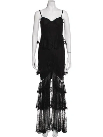 Pre-owned Majorelle Lace Pattern Long Dress In Black