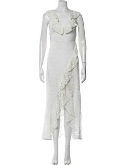 Pre-owned Majorelle Lace Pattern Midi Length Dress In White