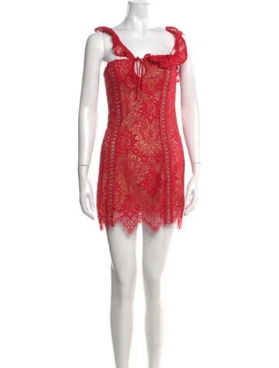 Pre-owned Majorelle Lace Pattern Mini Dress In Red