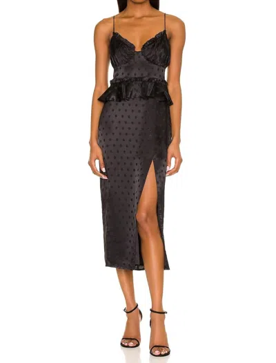 Majorelle Marzia Pleated Bust Ruffle Trim Satin Dress In Black