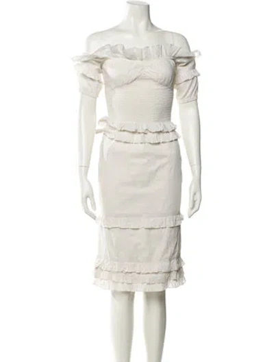 Pre-owned Majorelle Off-the-shoulder Knee-length Dress In Neutral