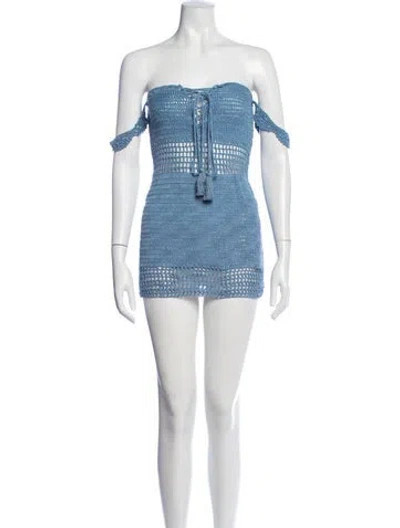 Pre-owned Majorelle Off-the-shoulder Mini Dress In Blue