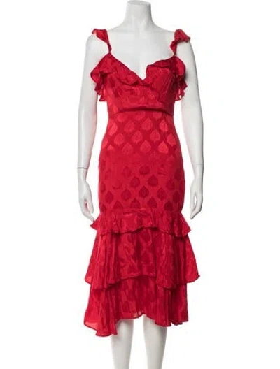 Pre-owned Majorelle Patterned Midi Length Dress In Red