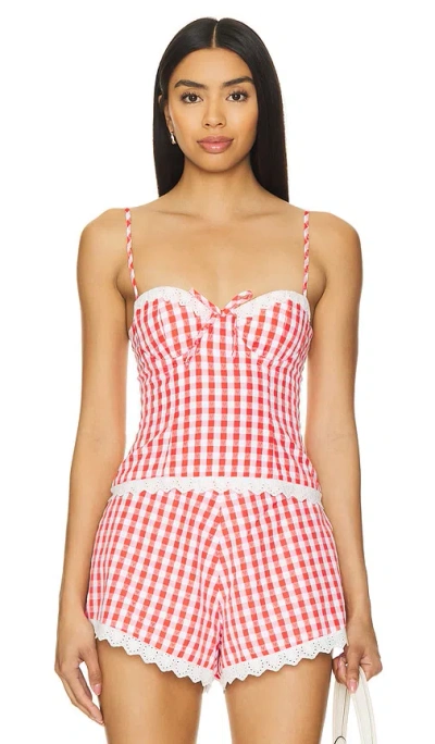 Majorelle Peggy Bustier Top In Red & White Check