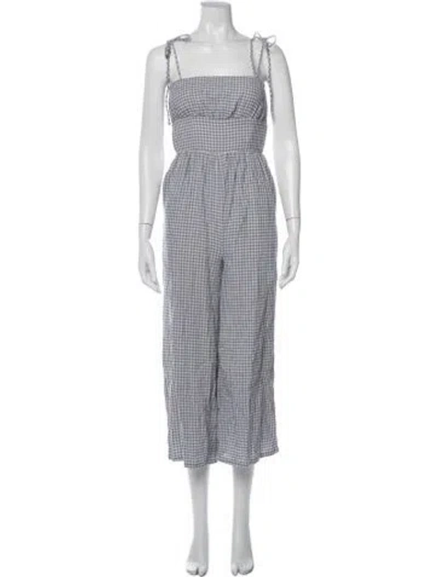 Pre-owned Majorelle Plaid Print Square Neckline Jumpsuit In Blue