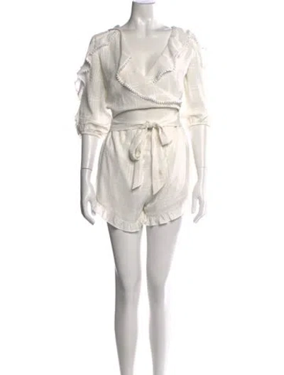 Pre-owned Majorelle Plaid Print V-neck Romper In White