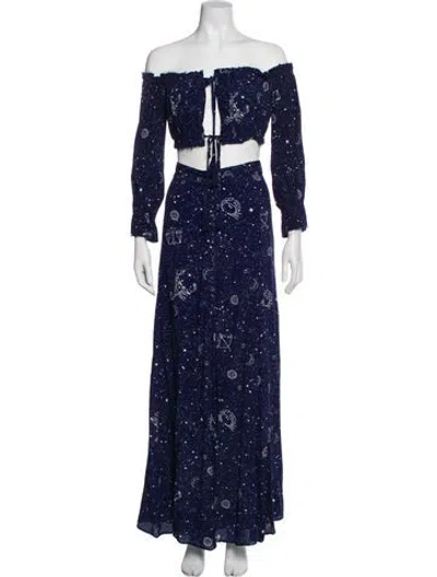 Pre-owned Majorelle Printed Ruffle Embellishment Skirt Set In Blue