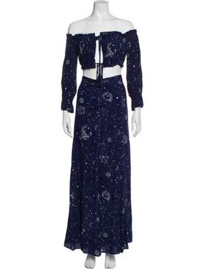 Pre-owned Majorelle Printed Ruffle Embellishment Skirt Set In Blue