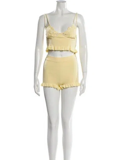 Pre-owned Majorelle Ruffle Embellishment Short Set In Yellow