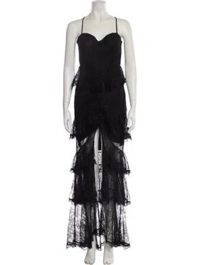 Pre-owned Majorelle Square Neckline Long Dress In Black