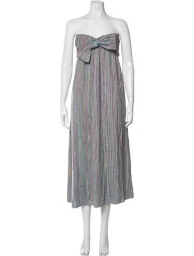 Pre-owned Majorelle Striped Midi Length Dress In Green