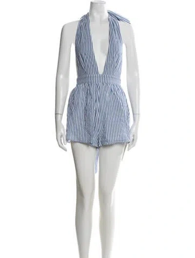 Pre-owned Majorelle Striped V-neck Romper W/ Tags In Blue