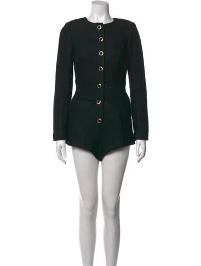 Pre-owned Majorelle Tweed Pattern Crew Neck Romper In Black