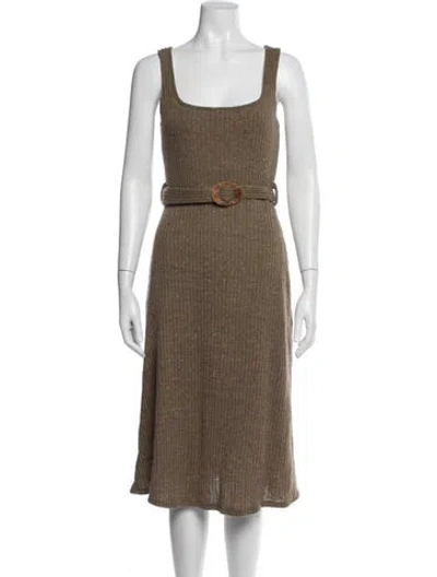 Pre-owned Majorelle Tweed Pattern Midi Length Dress In Brown