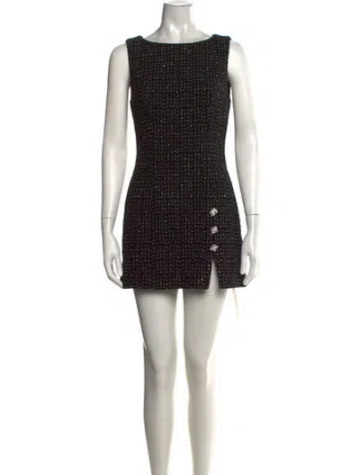 Pre-owned Majorelle Tweed Pattern Mini Dress In Black