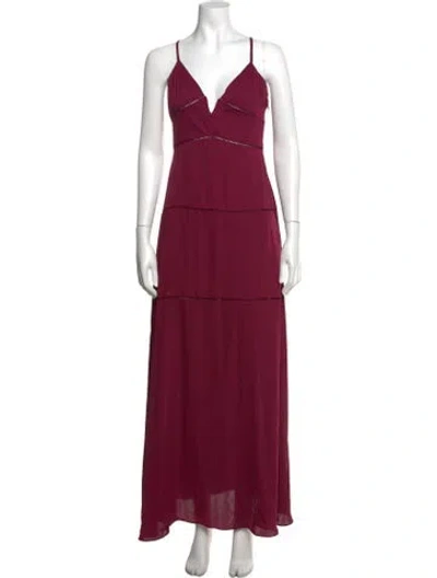 Pre-owned Majorelle V-neck Long Dress In Burgundy