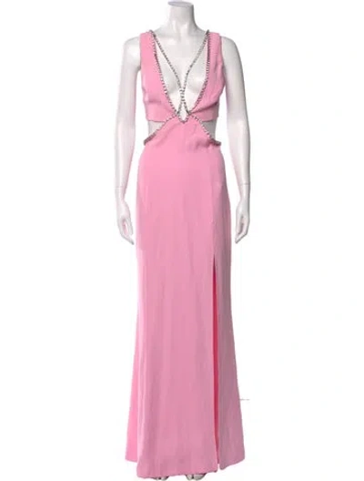 Pre-owned Majorelle V-neck Long Dress In Pink