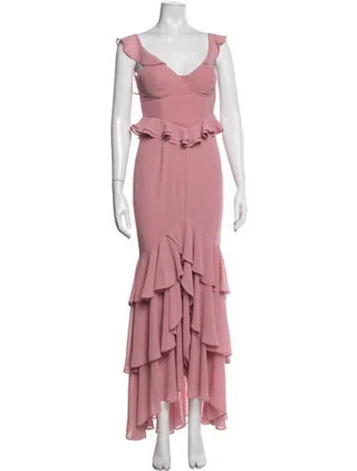 Pre-owned Majorelle V-neck Long Dress In Pink
