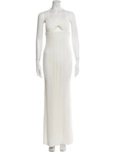 Pre-owned Majorelle V-neck Long Dress In White