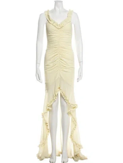 Pre-owned Majorelle V-neck Long Dress In Yellow