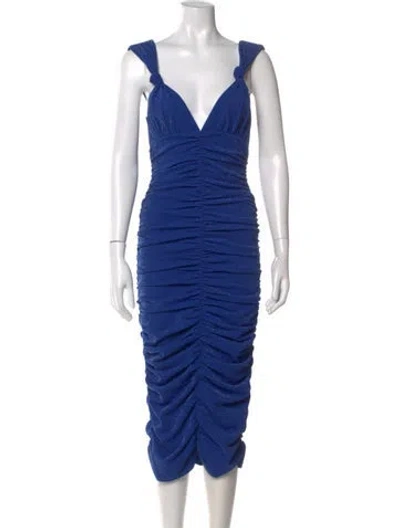 Pre-owned Majorelle V-neck Midi Length Dress In Blue