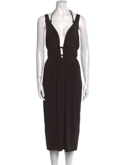 Pre-owned V-neck Midi Length Dress In Brown from The RealReal