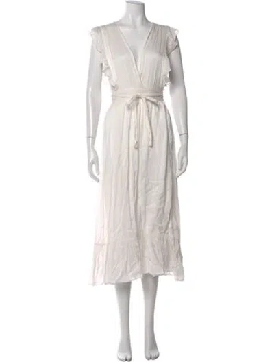 Pre-owned Majorelle V-neck Midi Length Dress In White