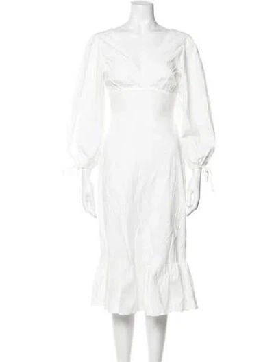 Pre-owned Majorelle V-neck Midi Length Dress In White
