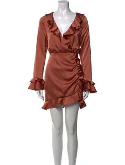 Pre-owned Majorelle V-neck Mini Dress In Brown