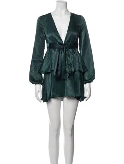 Pre-owned Majorelle V-neck Mini Dress In Green
