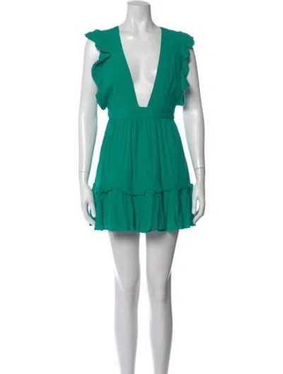 Pre-owned Majorelle V-neck Mini Dress In Green