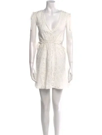 Pre-owned Majorelle V-neck Mini Dress In White