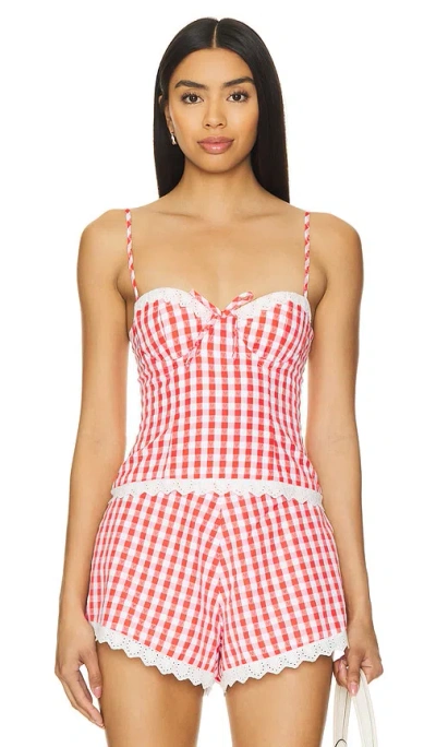 Majorelle X Bridget Peggy Bustier Top In Red & White Check