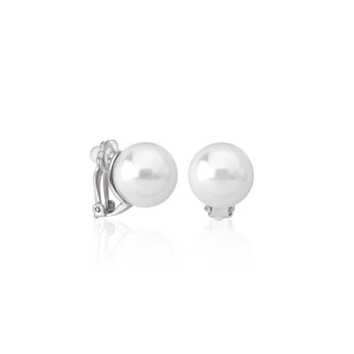 Majorica Women's Mabe Rhodium-plated Silver Mabe White Pearl Clip Earrings In