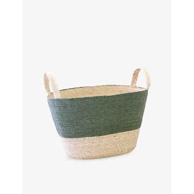 Makaua Cactus Oval Colour-block Woven Floor Basket 48cm In Green