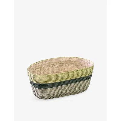 Makaua Green Oval Colour-block Woven Basket 25cm