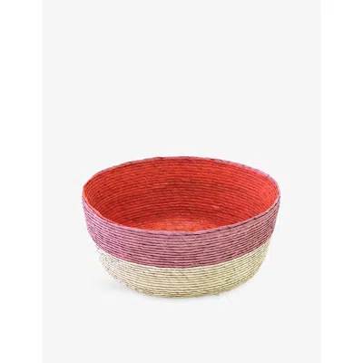 Makaua Clavel Orange Natural Round Handmade Palm Basket