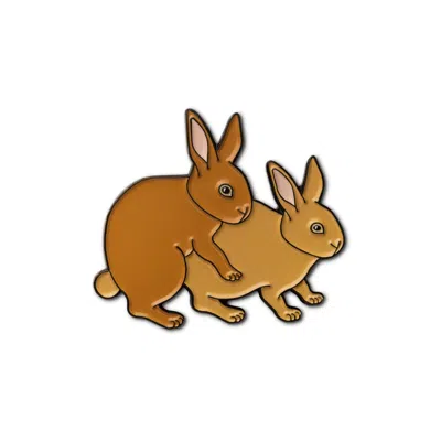 Make Heads Turn Women's Black / Brown Enamel Pin Love Is In The Air Bunnies - Brown