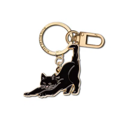 Make Heads Turn Women's Black Enamel Keychain / Bag Charm Stretching Cat