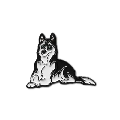 Make Heads Turn Women's Black / Grey Enamel Pin Husky Dog In White