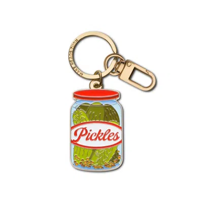 Make Heads Turn Women's Gold / Green Enamel Keychain / Bag Charm Pickle Jar In Multi