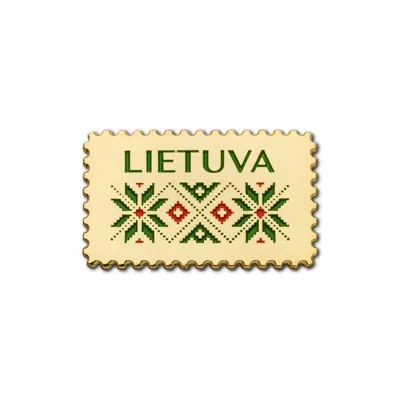 Make Heads Turn Women's Gold / Green Enamel Pin Post Stamp Lietuva In Multi