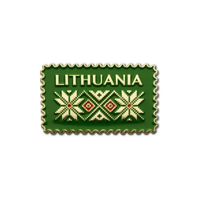 Make Heads Turn Women's Gold / Green Enamel Pin Post Stamp Lithuania In Multi