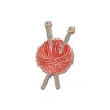 Make Heads Turn Women's Gold / Red Enamel Pin Knitting Yarn & Needles In Brown