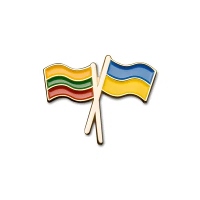 Make Heads Turn Women's Gold / Yellow / Blue Enamel Pin Lithuanian - Ukrainian Friendship In Multi