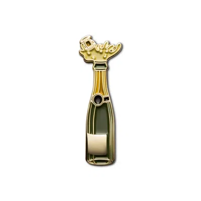 Make Heads Turn Women's Green / Gold Enamel Pin Champagne In Multi