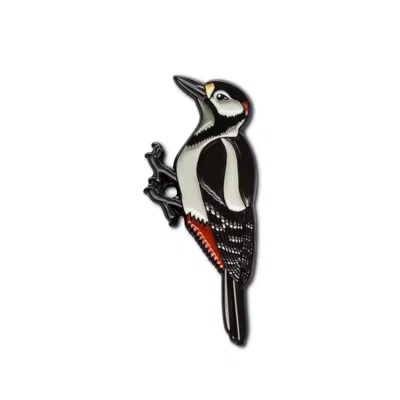 Make Heads Turn Women's Neutrals / Black Enamel Pin Great Spotted Woodpecker